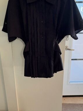 Banana Republic Navy Short-Sleeve Pleated Dress Shirt